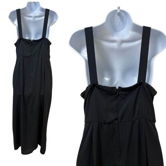 Abercrombie & Fitch Cinched V Neck Slip Midi Dress Size L Black Side Slit Gothic - Picture 2 of 7